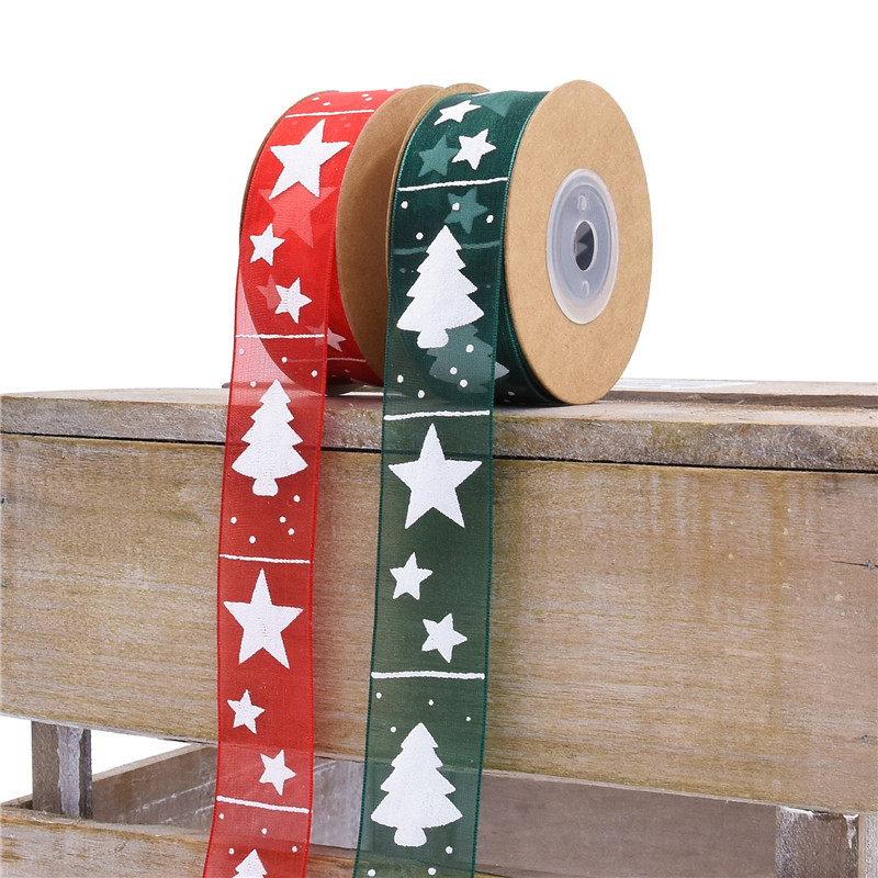 Transfronterizo Amazon nuevo árbol de Navidad impreso cinta de regalo embalaje decoración del árbol de Navidad material cinta de hilo transparente