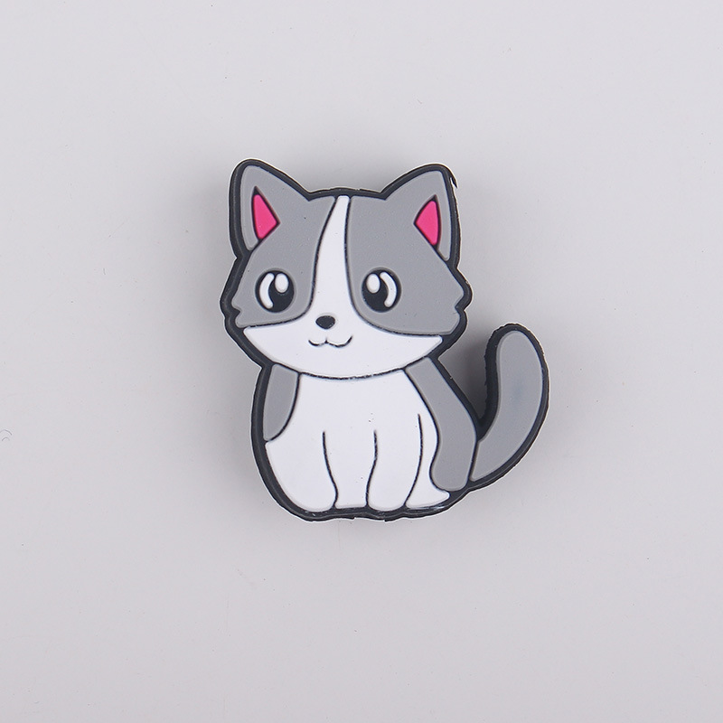 Joyas europeas y americanas, cuentas de silicona de dibujos animados, accesorios para bolígrafos, brazalete de bricolaje, collar, cuentas de goteo de gato de agujero recto