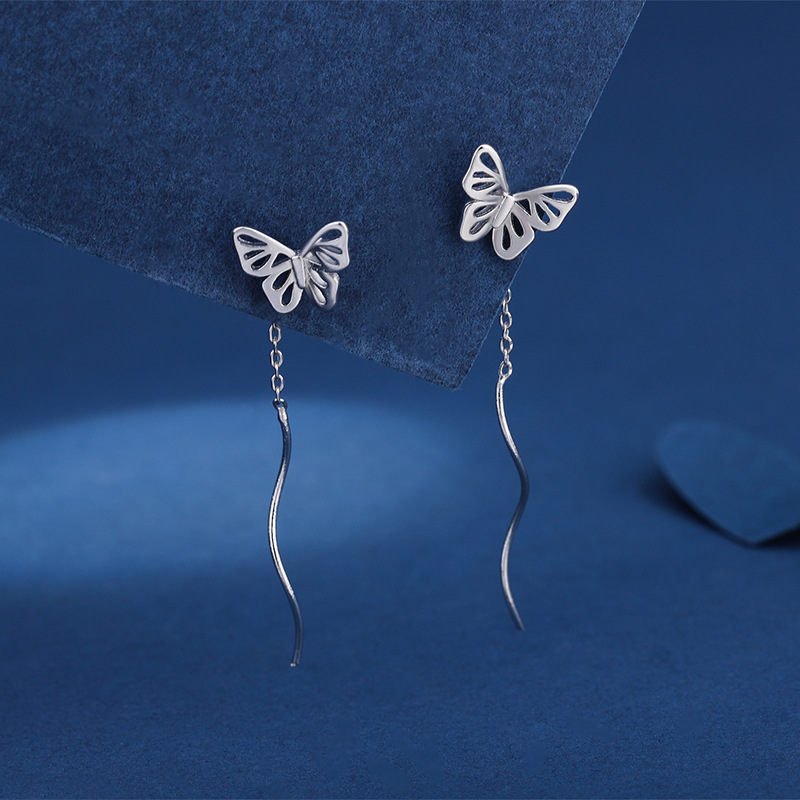 S925 papillon vague boucles d'oreilles femme frais simple personnalité tempérament haute qualité conception sens lumière luxe boucles d'oreilles en gros