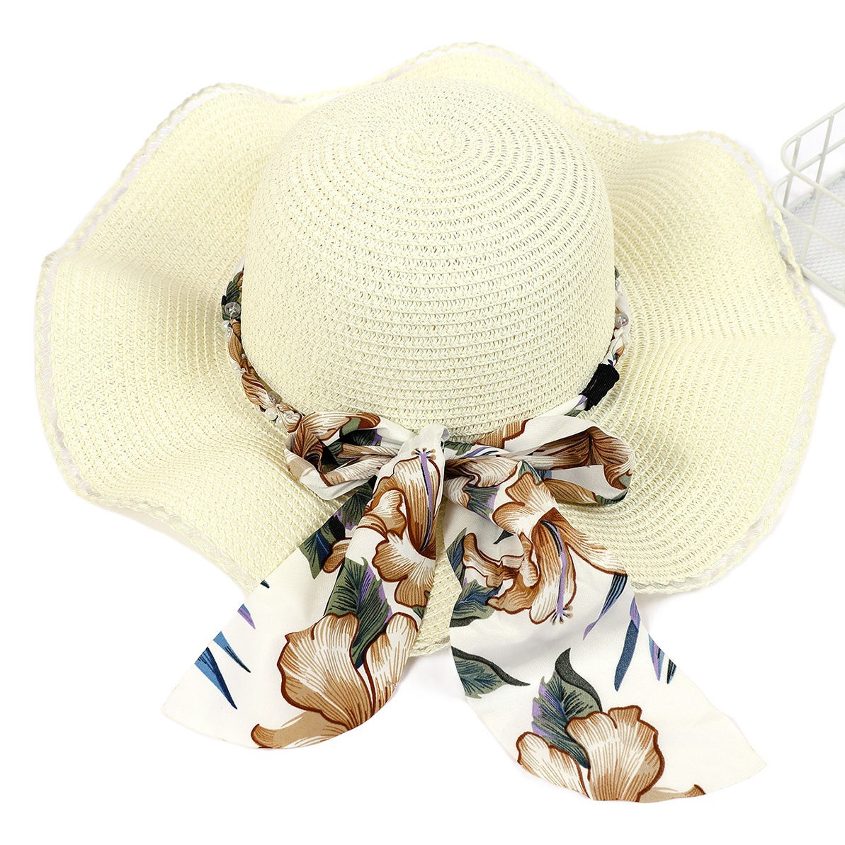 Nueva primavera y el verano de la cinta bowknot cúpula sombrero de paja al aire libre ala grande sombrero de sol plegable sombrero de sol sombrero de la playa