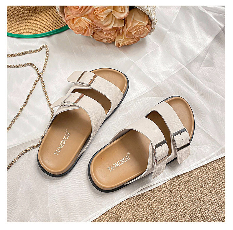 Dép sandal nữ quai ngang khóa đôi đế dày phong cách retro, mang ngoài trời — Màu Kaki, Màu trắng sữa, Màu đen chi tiết 25