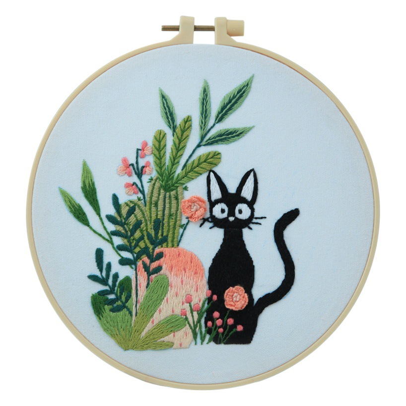 Bordado DIY material paquete gato colgante pintura hecha a mano dibujos animados gato negro creativo pintura Lu bordado escuela regalo novato Kit