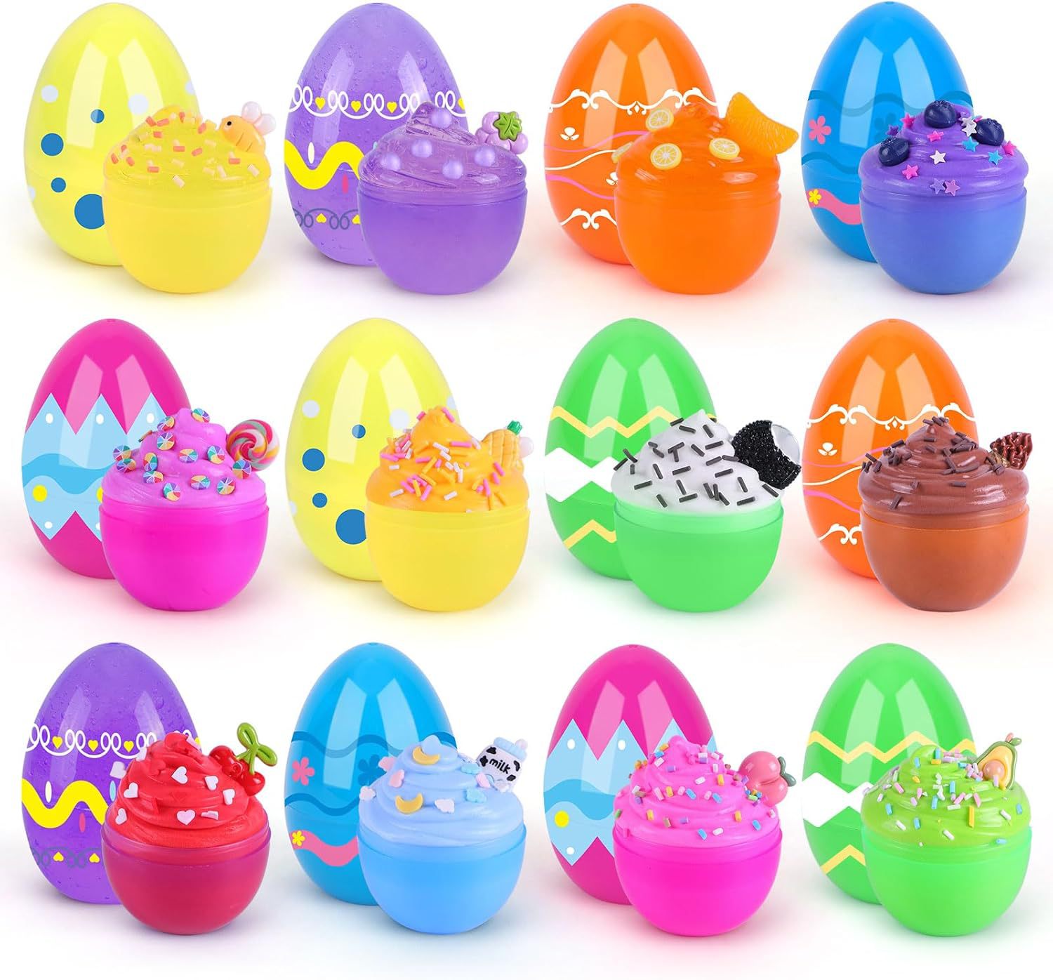 Nuevo producto Huevo de Pascua Impresión Pintado Cáscara de Gata Huevo abierto de plástico Regalo de fiesta Juego de juguetes