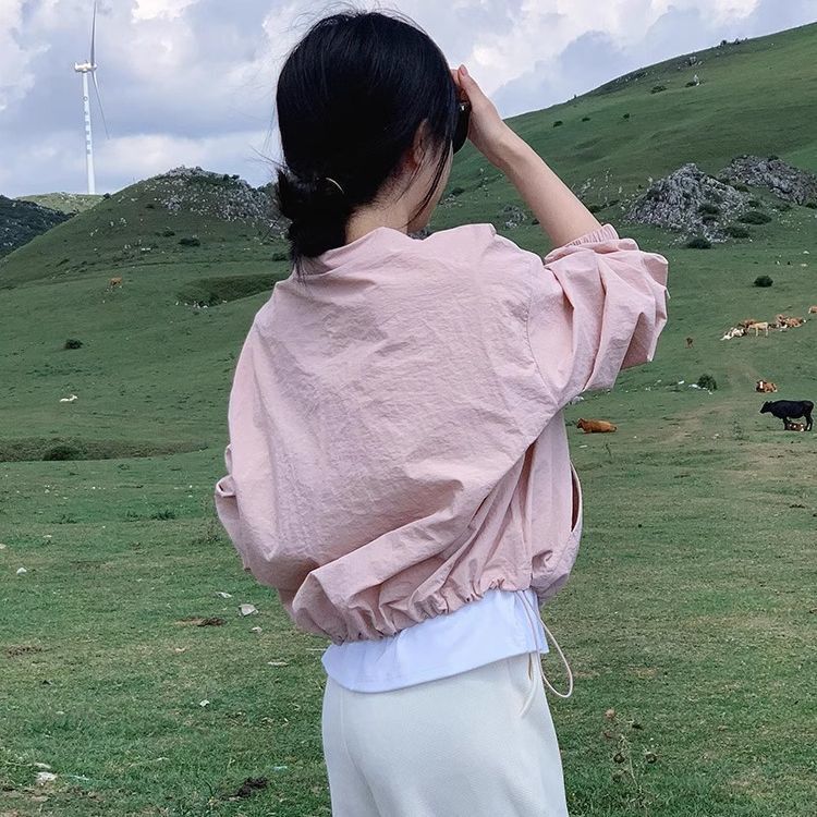 好看冲锋衣外套轻薄短款防晒春秋女新款美式夹克粉色感超|undefined