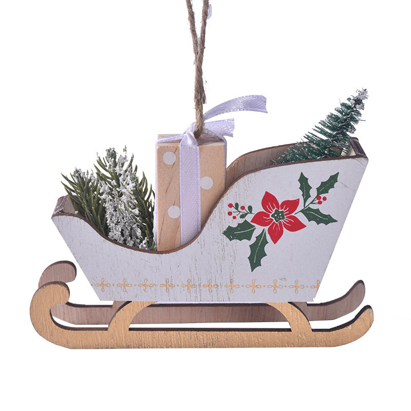 クリスマス用品 クリスマス木製ソリオーナメント クリスマスツリー装飾ソリペンダント 雰囲気のあるクリスマスデコレーション|undefined