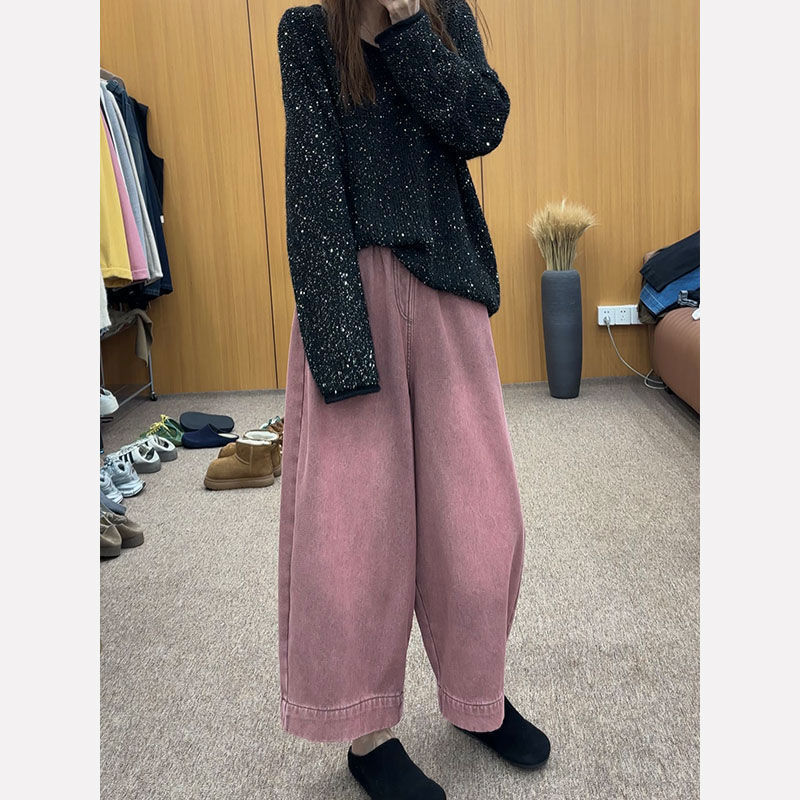 Lazy Wide-leg Jeans Women's Spring New Arrival Short Cropped Straight Pants chubby girl plus size Loose Sickle Pants