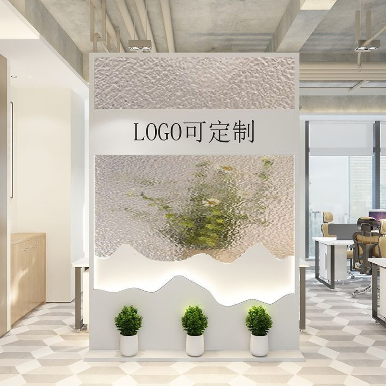 简约现代玻璃屏风隔断办公室形象墙公司入户玄关前台LOGO背景|undefined