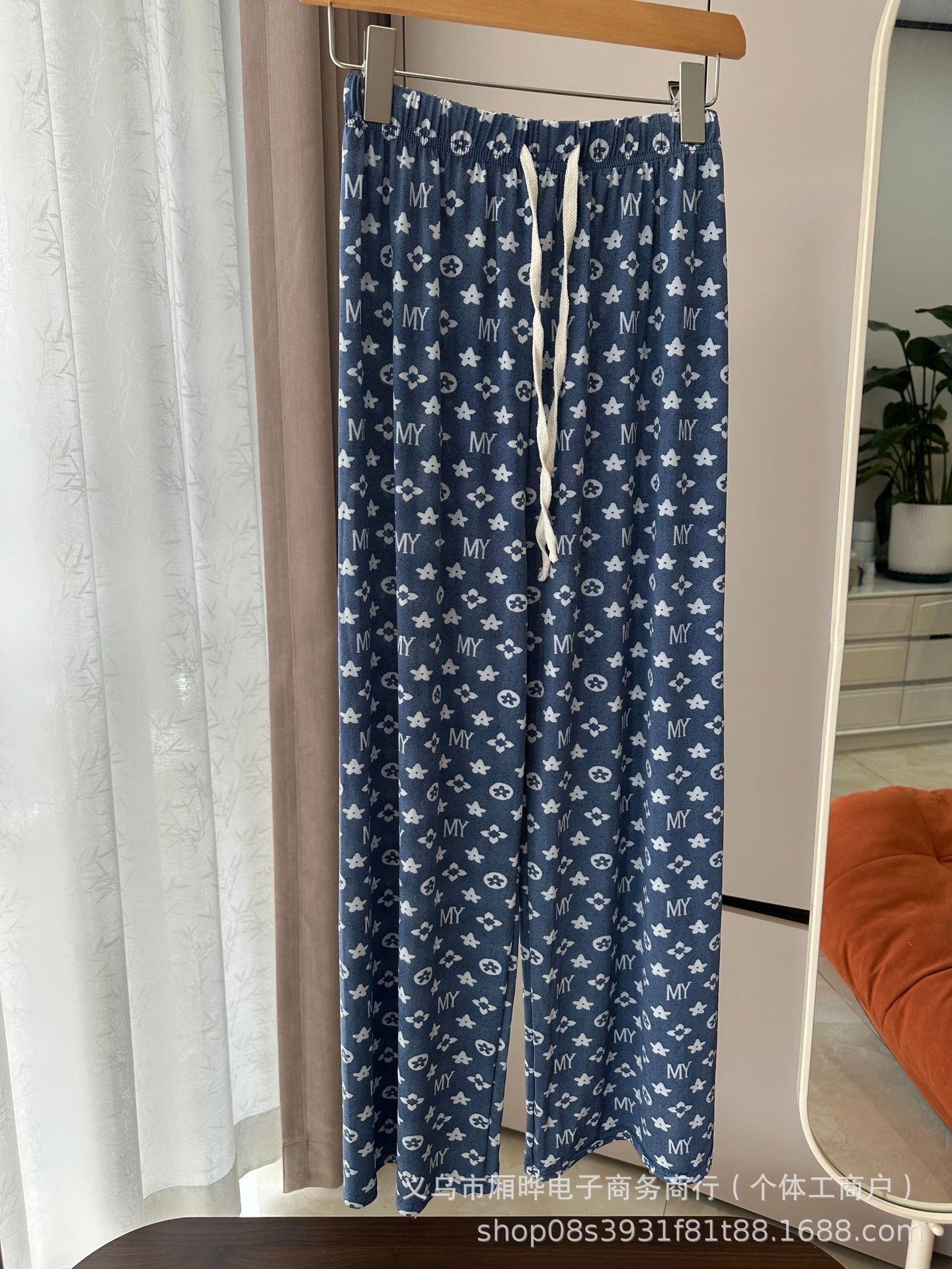 Pantalones anchos de mezclilla de imitación de seda de hielo para mujer, pantalones casuales de impresión fresca de verano 2025, pantalones frescos delgados de cintura alta drapeados image 10