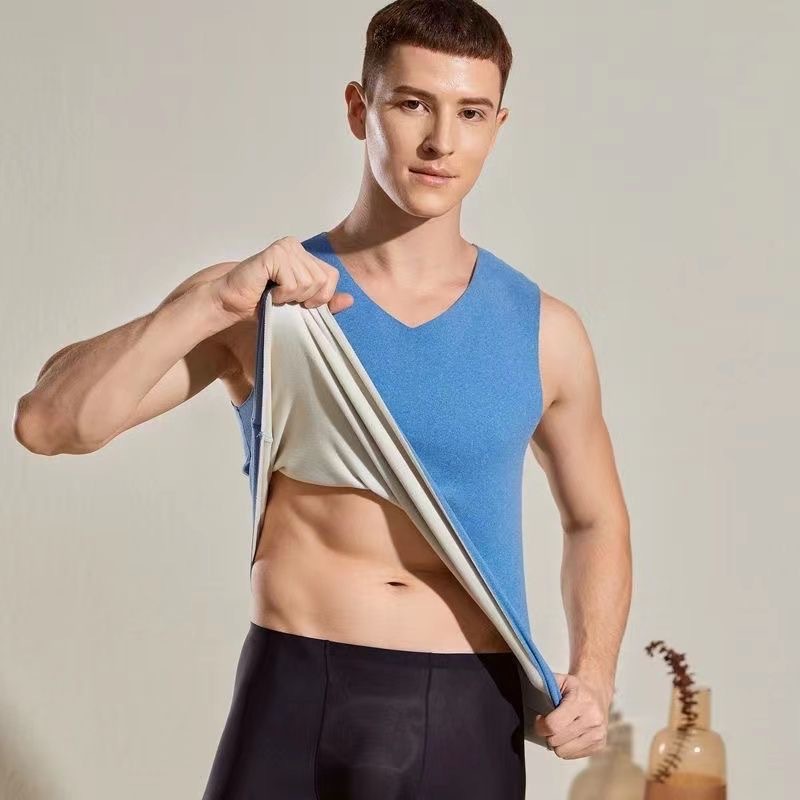 Fuente de fabricantes de hombres sin marcas sin mangas chaleco de terciopelo hombre a prueba de viento de color sólido V-collar camisa de base chaleco caliente