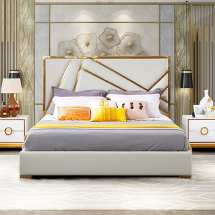 Italian-Style Light Luxury Internet Celebrity Genuine Leather 1.8m Ins Double Bed Post-Modern Minimalist Large and Small Bedroom Master Bedroom Leather Art Soft Bed