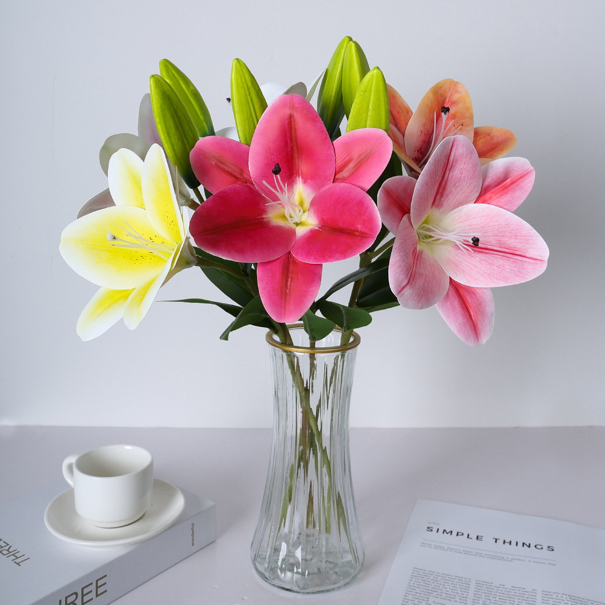 Simulación impresión 3D, sensación de película, lirio de varilla larga, hogar, hotel, decoración floral, flor falsa, lirio de simulación