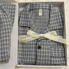 灰色格纹情侣德绒睡衣长袖秋冬季冰丝丝绸舒适家居服套装批发