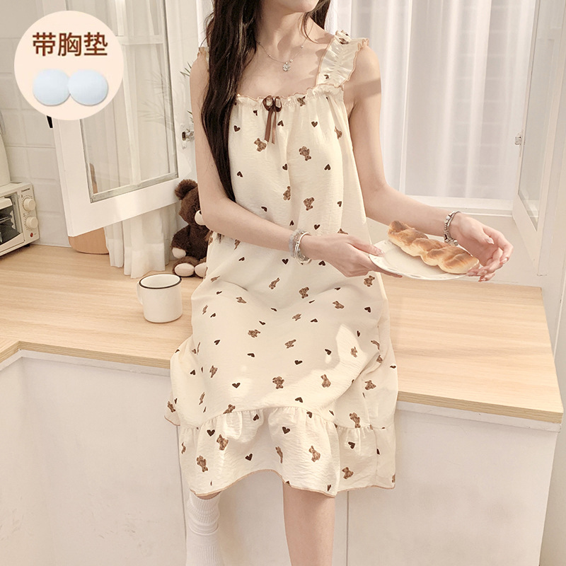 2024 pijama de verano burbuja arrugado ancho cinturón pijama para mujeres cojín de pecho fresco in viento estudiante ropa de hogar