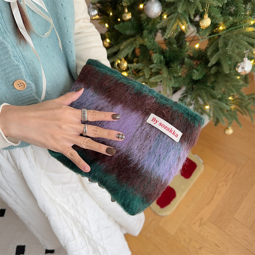 The 311023 ins Korean style checkered retro simple large-capacity woolen makeup bag is paired with a pocket purse undefined