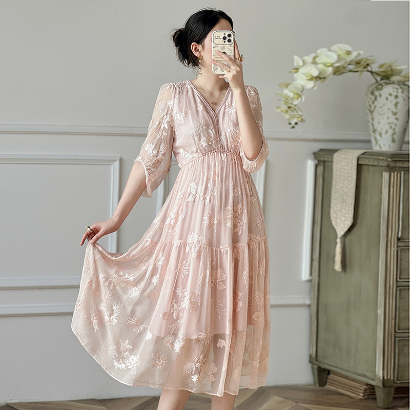 Đầm maxi nữ thắt eo chất lụa tơ tằm mùa xuân hè — 2414203 - Quân đội xanh chi tiết 4
