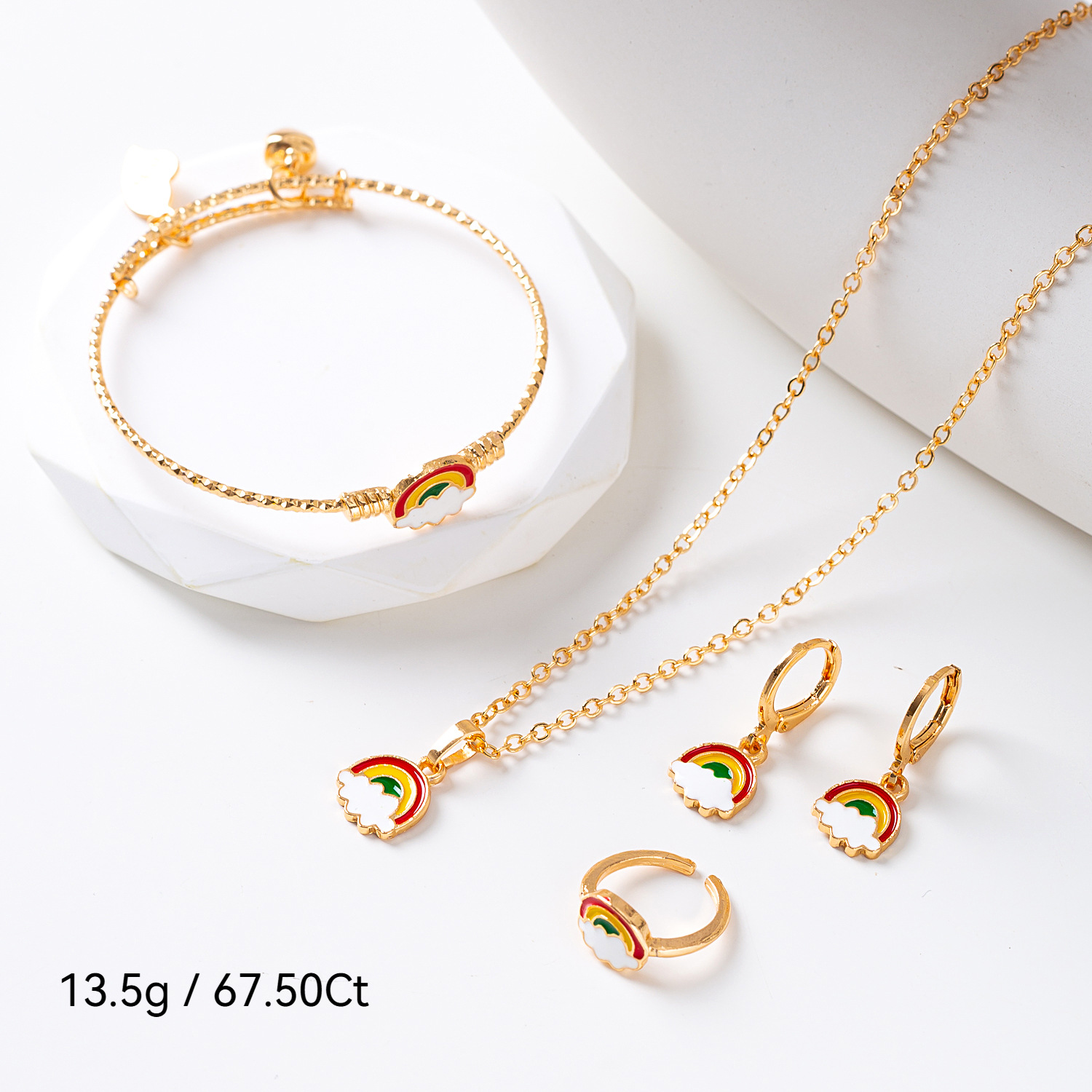 Moda infantil bronce dorado goteo de aceite conjunto de joyas mariposa Mickey anillo de dibujos animados collar pendientes brazalete joyas