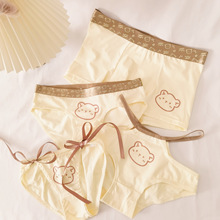 新品嘟嘟熊情侣内裤韩系可系带性感棉质低腰透气情侣内衣一件代发