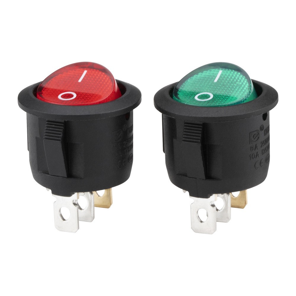 KCD1-5-101N带灯船型开关 三脚两档翘板开关 带灯圆形开关