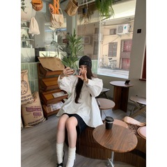 现货实拍 韩系chic重工珠珠领娃娃领衬衫女秋季基础纯色上衣88449