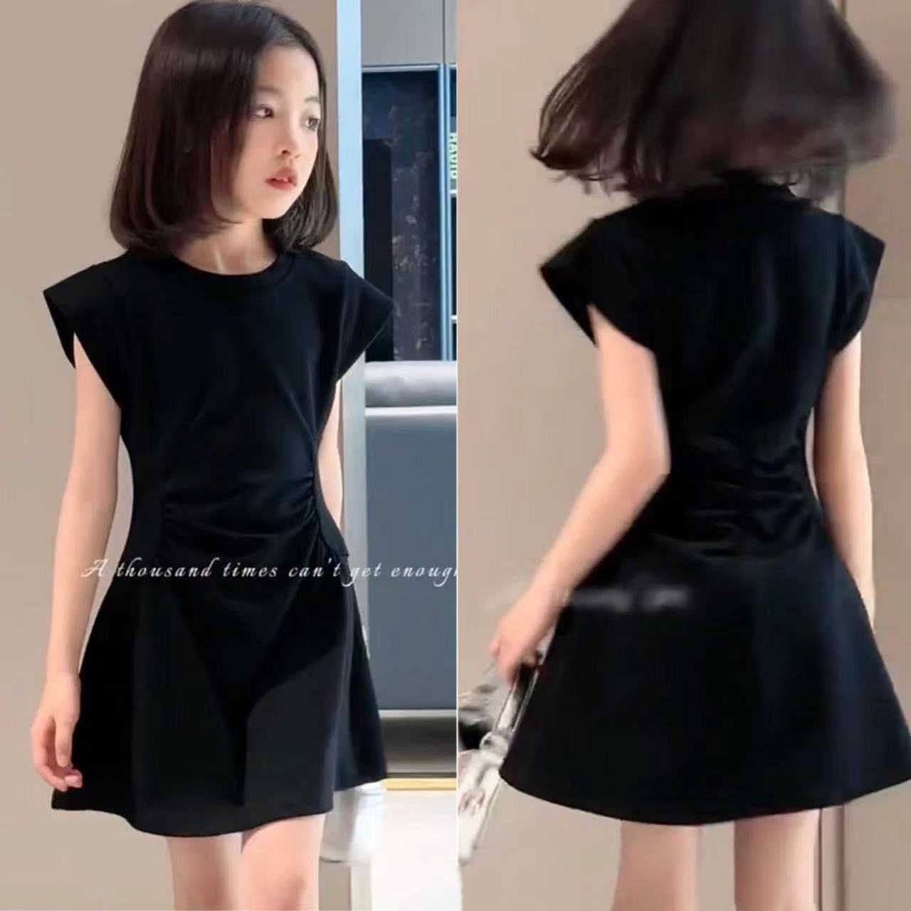 Girls' dress Summer New Style Mid-Large Children's Western Style European and American Fashionable Waist Long Dress Girls' Flying Sleeve Hot Girl Trendy