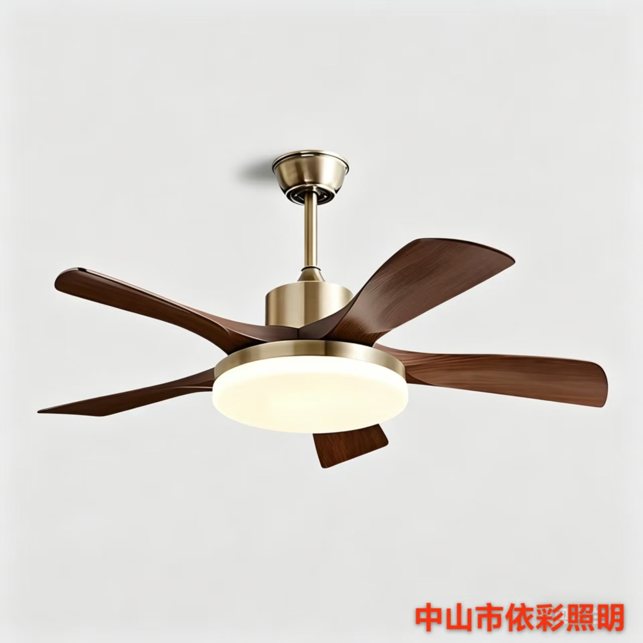 Air fan for living room, retro lights from natural wood, copper engine