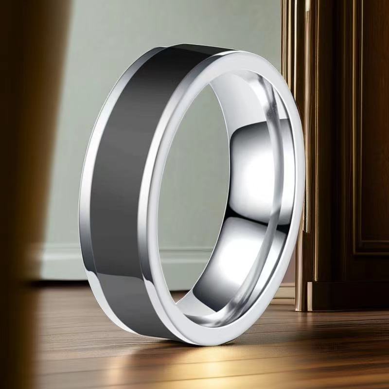 Edelstahlring Damen Nische High End Ins Style Damen All Match 6mm breiter Titanstahl schlichter Ring Ring Tropfkleber_voghion.com