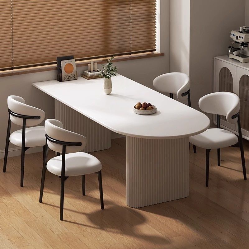 French Cream Style Roman Column Slate Dining Table Set Simple Household Small Apartment Slate Dining Table and Chair Combination Dining Table