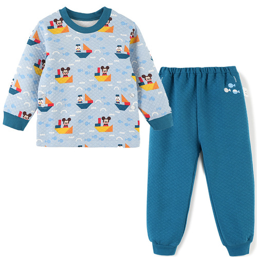 Children's air layer home clothes set pure cotton quilted thermal underwear for boys and girls autumn and winter UNIQUE K children's clothing