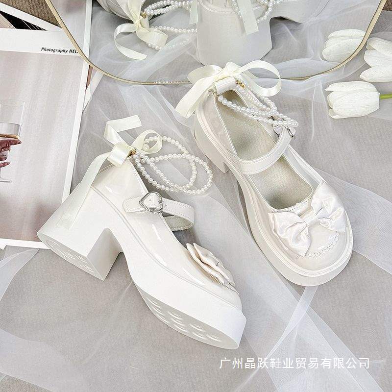 In-Stock Butterfly Black British Style Mary Jane Shoes for Women, Petite Thick-Soled Jk Shoes, Loafers, High Heels