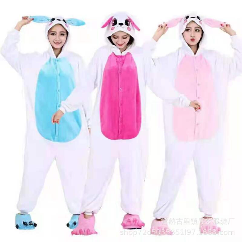 Spring and Autumn Cute Bunny Flannel Cartoon Animal Sleepwear Adult Parent-Child Home Clothes Children's Coasts