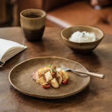 日式陶瓷餐具套装月络系列复古碗盘带杯家用餐厅餐盘菜盘圆形盘子