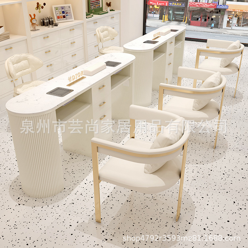 Nail salón red de lujo ligero mesa de manicuras para dos personas mesa de tabla de roca con aspirador nuevo conjunto de mesa y silla de manicuras