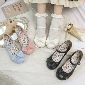New round head girl age season wind thick with lovely bowknot college Japanese lolita single shoes