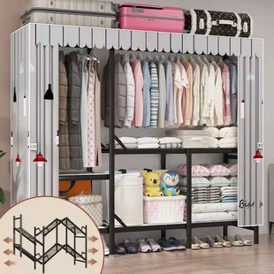 Simple Wardrobe Thickened Oxford Cloth Folding Free Installation Thickened Stainless Steel Tube Reinforced Full Steel Frame Wardrobe for Home