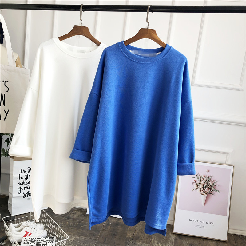 Maternity Wear Mid-Length Round Neck T-Shirt Autumn and Winter Large Size New Loose Mid-Length Long-Sleeved T-Shirt Versatile Base Layer Shirt