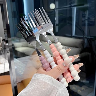 High Color Value Pearl Stainless Steel Western Fork Spoon Fruit Fork Ceramic Handle Sweet Fork Main Fork Steak Fork