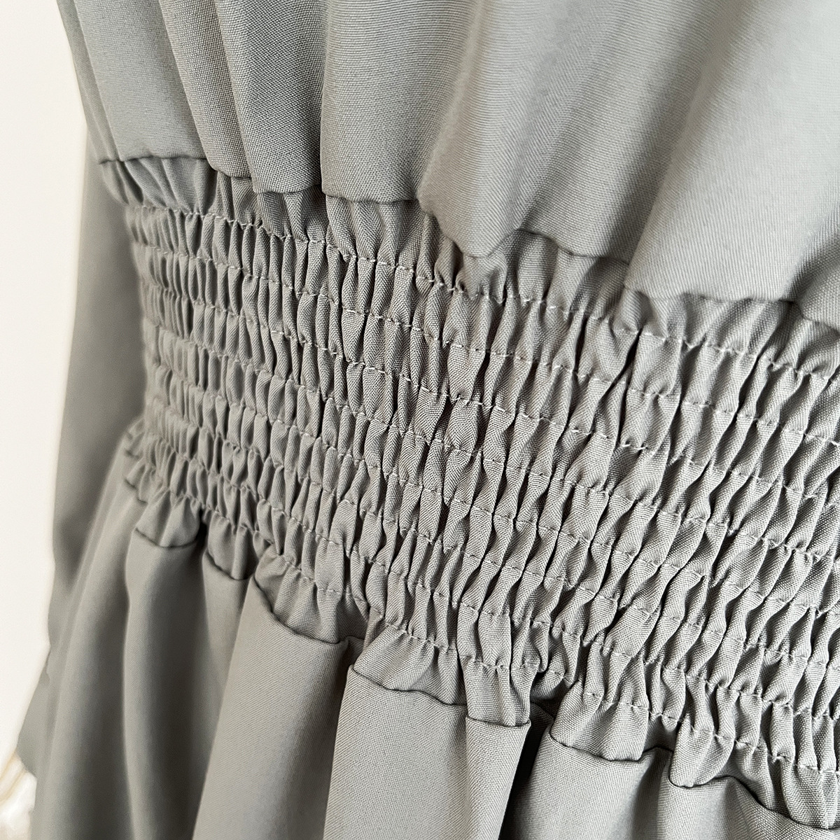 Blouse Collar Dress Women Smocking Waist Controlled Long Sleeves Spring Autumn Women Clothing