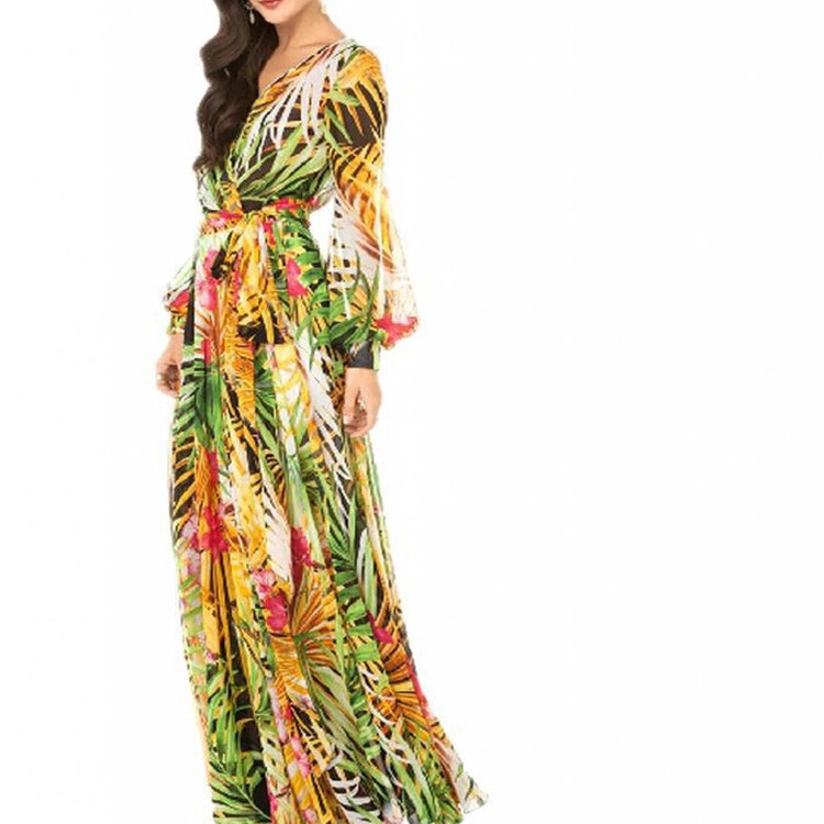 Spring and Summer Cross-border European and American dress Chiffon Printed Large Dress Amazon ebay Women's Printed Long Dress Spring and Summer Cross-border European and American dress Chiffon Printed Large Dress Amazon ebay Women's Printed Long Dress