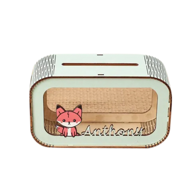 Personalizado lindo depósito de dinero pequeño animal de energía lata de moneda, caja de dinero de madera caja de regalo para niños