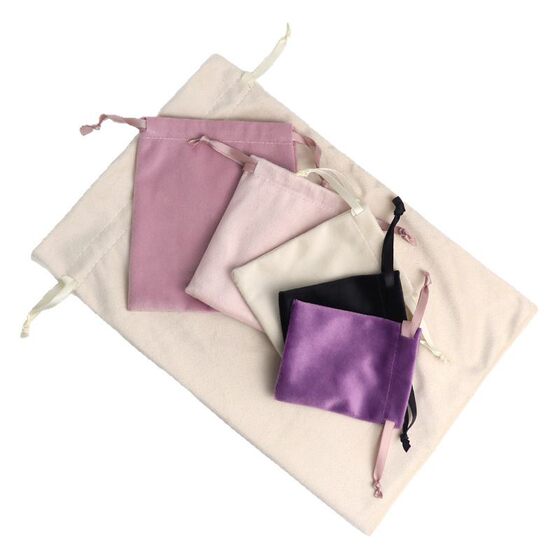 Factory velvet small cloth bag printed logo jewelry storage small cloth bag pink drawstring flocking cloth bag