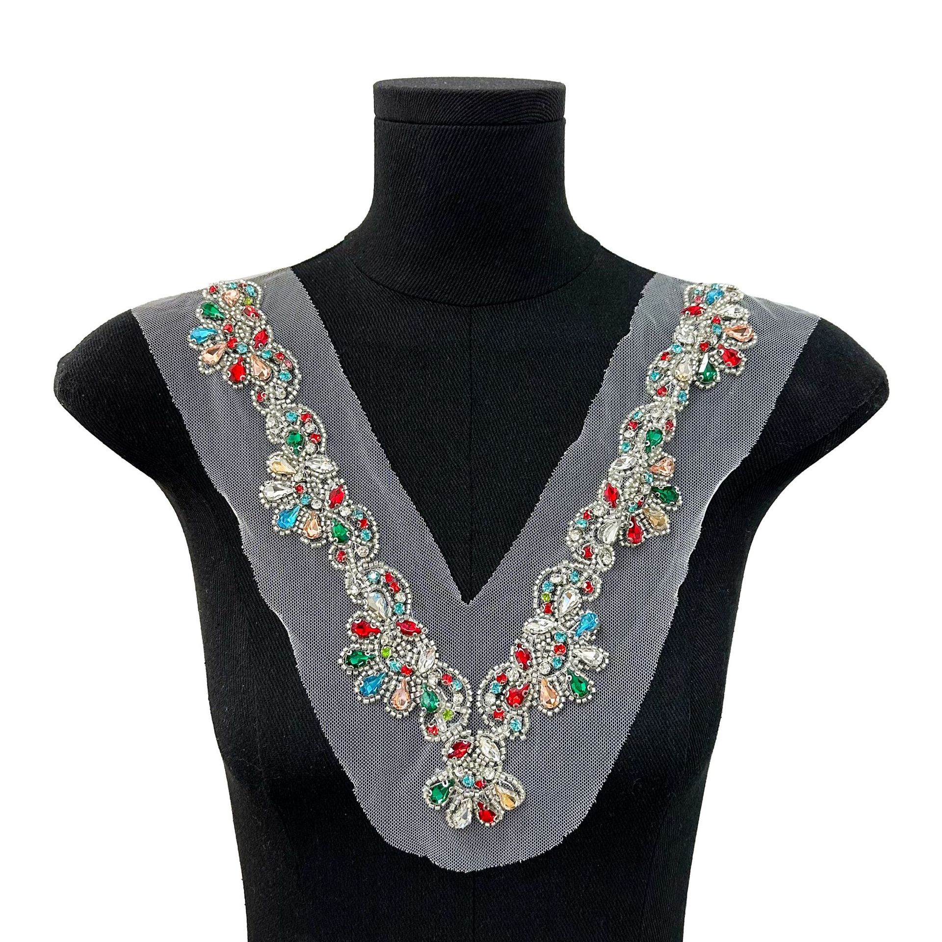 Negro y blanco pesado clavos de cuello accesorios de cuello frontal de encaje de malla damas V-collar vestido vestido image 6