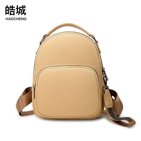 Cross-Border Wholesale 2025 New Casual Women's Soft Leather Backpack Fashion Rivets Urban Small Fresh Backpack School Bag
