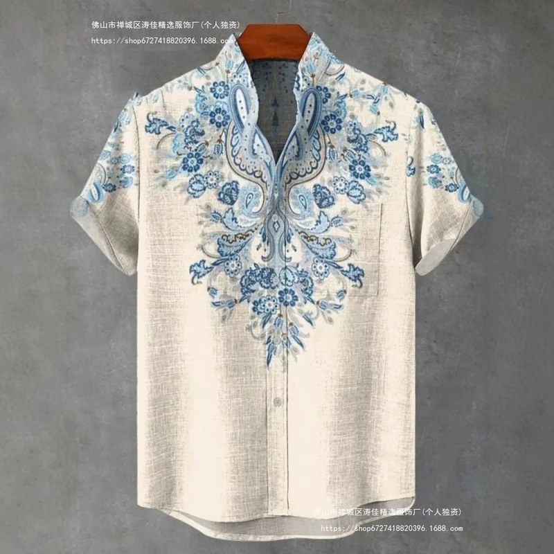 Summer Men's Printed Short-Sleeve Shirt, Vintage Linen Shirt, Men's Holiday Casual Short-Sleeve Top, Trendy Streetwear, Fast Delivery
