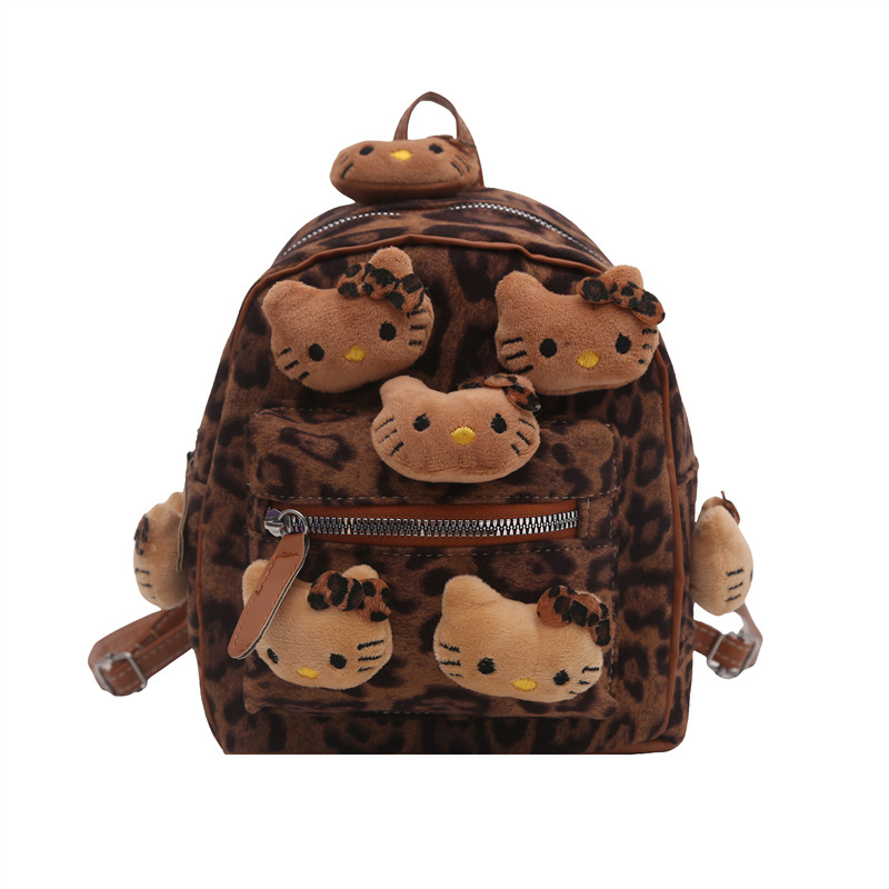 Nicho Hot Girl nueva mochila de dibujos animados con patrón de leopardo para almacenar mochila de peluche de viaje al aire libre