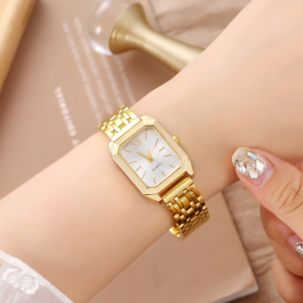 New retro square women's watch, trendy stainless steel band, niche quartz watch, vintage, minimalist, light luxury student watch.