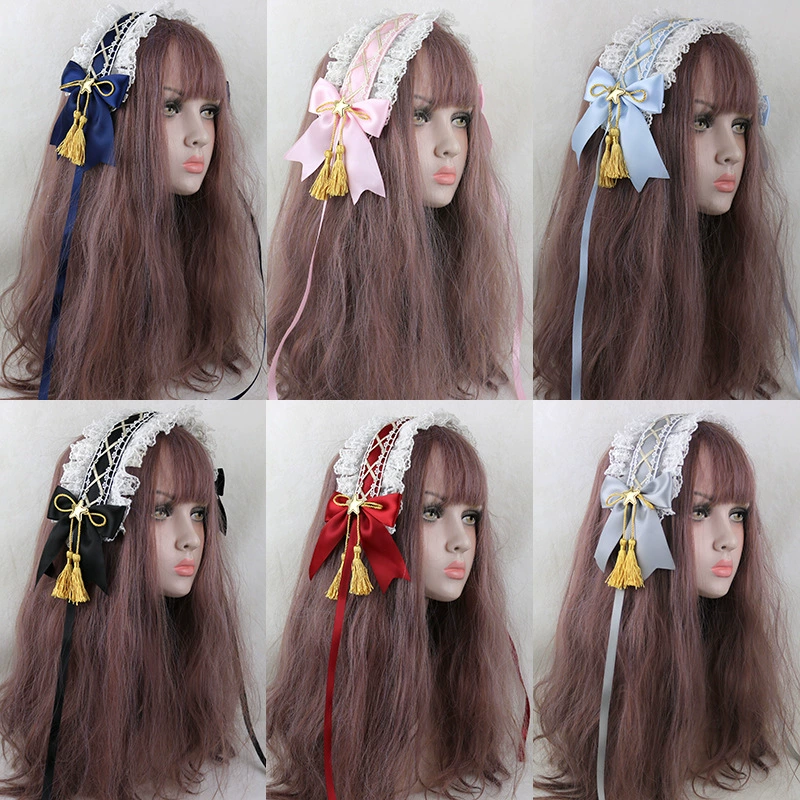 Cute Japanese headband with tassels, hairgrip with bow, hair accessory, Lolita style, DIY