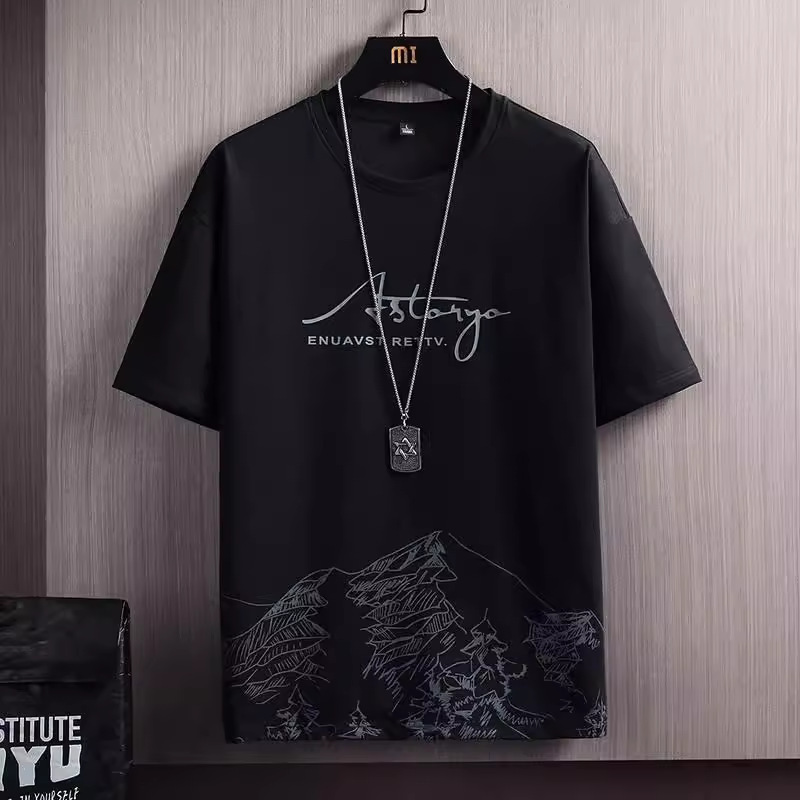 Camiseta de manga corta 2025 verano nueva versión coreana de la tendencia de la moda delgada degradada salpicaduras de tinta fina ropa superior para hombres