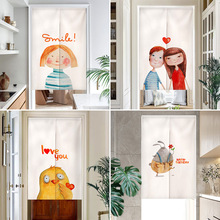 简约北欧手绘卡通门帘家用萌宠隔断帘卧室半帘厨房布帘卫生间挂帘