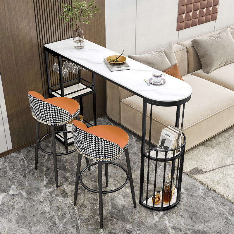 Wholesale New Slate Bar Table for Home Living Room Balcony Kitchen Dining Table Partition Wine Cabinet Wall-Mounted High-Legged Long Table and Chairs