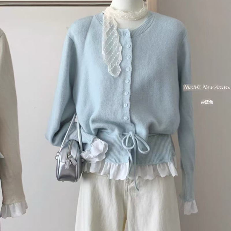 Lace-Trimmed Waist-Cinching Sweater for Women, Autumn and Winter, Two-Piece Style, Korean Sweet and Youthful New Knit Cardigan for Women Lace-Trimmed Waist-Cinching Sweater for Women, Autumn and Winter, Two-Piece Style, Korean Sweet and Youthful New Knit Cardigan for Women